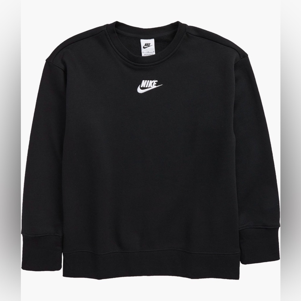 Nike Sportswear Kids’ Club Fleece Sweatshirt, Black + White, Cozy, Soft, Large L
